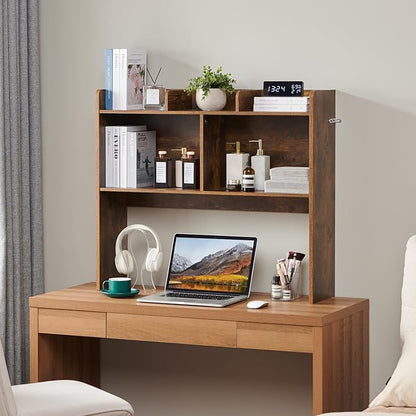 Desktop Bookshelf, Wooden Desk Storage Hutch with 5 Shelves, 3-Tier Desktop Display Organizer Rack for Office Home (Brown, 5 Shelves B)