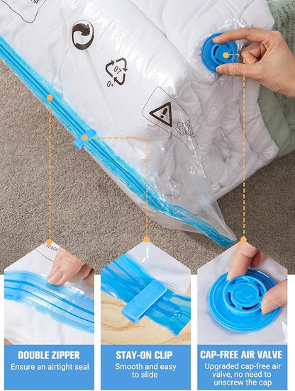 Vacuum Storage Bags with Electric Air Pump, New Air Valve Combo 28 Pack Compression Bag, Space Saving Vacuum Sealer Bag for Clothes, Blanket, Duvets, Pillows, Comforters, Travel, Two Compressing Ways