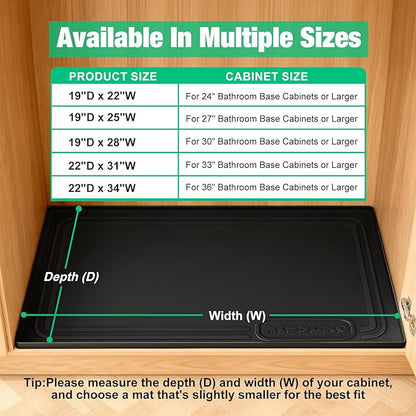 Aisslro Under Sink Mat 22" X 19", Waterproof Silicone Under Sink Mats for Kitchen, Anti-Leak Shelf Liner & Cabinet Protector with Raised Edge, [BPA Free] Bathroom Tray Home Organizer, Black