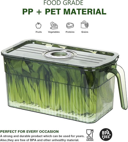 Loobuu 2Pack Stackable Food Storage Produce Saver Containers for Refrigerator, Berry Keeper Boxes for Fridge with Removable Drain Tray Keep Fresh for Vegetables/Fruit/Meat/Salad- 10.23'' x5.4'' x5.2''