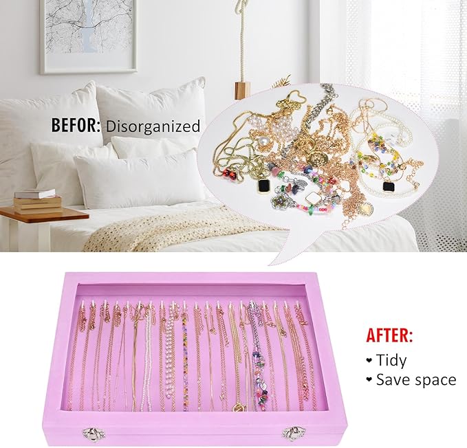 Velvet Necklace Display Jewelry Tray 20 Hook Necklace Tray Necklace Pendant Jewelry Tray for Women and Girls