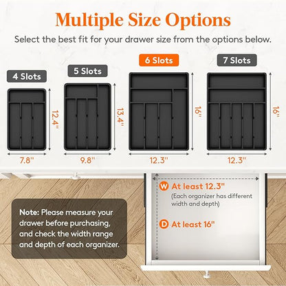 Lifewit Silverware Tray, Deep Wide Cutlery Drawer Organizer Storage for Kitchen, Plastic Flatware Utensil Holder Divider for Spoons Forks Knives Tableware, 6 Compartment, Black