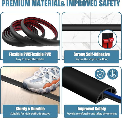 Floor Cord Covers for Wires 20FT Cable Hider Wire Coverr Self Adhesive Cord Hider Floor for Offices, Homes, Workshops, Warehouses Cable Cavity 0.47" W x 0.27" H