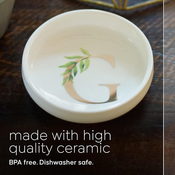 Trinket Tray Jewelry Dish with Monogrammed G in Gold Ring Holder - White Trinket Dish - Personalized Ring Dish or Jewelry Tray - Cedar & Ink (G)