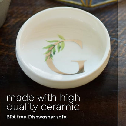 Trinket Tray Jewelry Dish with Monogrammed G in Gold Ring Holder - White Trinket Dish - Personalized Ring Dish or Jewelry Tray - Cedar & Ink (G)