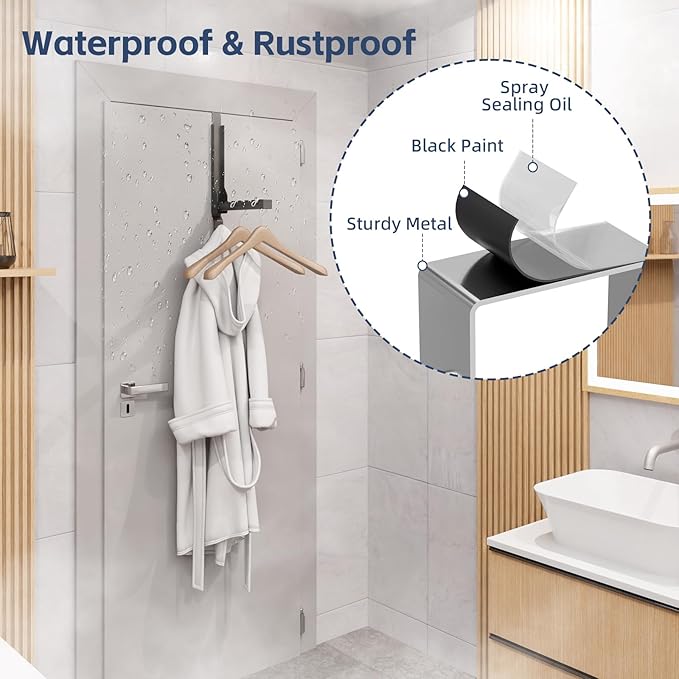 WLCSNG 4 Pack Over The Door Hanger Foldable Over The Door Hooks，Rust-Resistant Overdoor Hanger Hook for Laundry (Clothes Drying Rack)&Bathroom (Towel Rack) Small Portable, Black