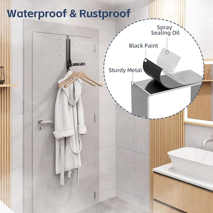 WLCSNG 4 Pack Over The Door Hanger Foldable Over The Door Hooks，Rust-Resistant Overdoor Hanger Hook for Laundry (Clothes Drying Rack)&Bathroom (Towel Rack) Small Portable, Black