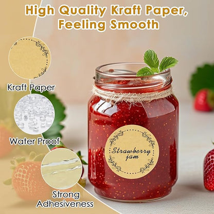 500pcs Canning Stickers Jam and Jelly Jar Labels, Gift Tags 4 Different Wreath Designs, All-Purpose Labels for Mason Jars/Bottle/Name Tags and More(2" Round)