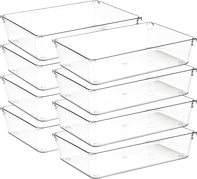 Ravinte Decor 8 Pack Drawer Organizer - 6" X 9" Clear Acrylic Storage Bins with Non-Slip Pads, Versatile Desk Tray for Makeup, Jewelry, Kitchen, Bathroom, and Office Organization