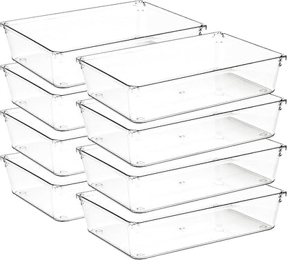 Ravinte Decor 8 Pack Drawer Organizer - 6" X 9" Clear Acrylic Storage Bins with Non-Slip Pads, Versatile Desk Tray for Makeup, Jewelry, Kitchen, Bathroom, and Office Organization