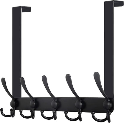 WEBI Over The Door Hooks,Over The Door Towel Rack,Door Hooks for Hanging,Door Coat Hanger Door Coat Rack for Towels,Clothes,Bathroom,Black
