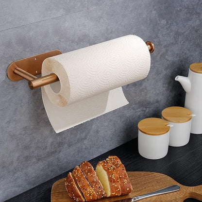 Under Cabinet Paper Towel Holder - Wall Mount Paper Towel Roll Holder Adhesive, Rose Gold SUS304 Stainless Steel Towel Paper Holder for Kitchen, Bathroom, Cabinets