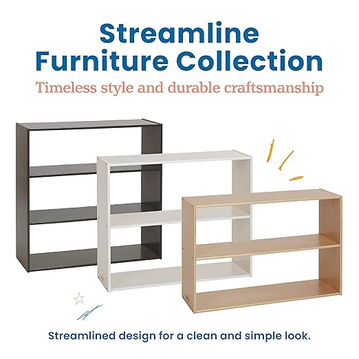 ECR4Kids Streamline 3-Shelf Storage Cabinet, 36in High, Double-Sided Display, White Wash