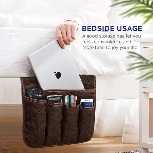 AUVCAS Sofa Armrest Organizer Non-Slip Arm Chair Bedside Caddy Storage Organizer for Recliner Couch with 5 Pockets for Cell Phone TV Remote Control Magazines (DARK BROWN)