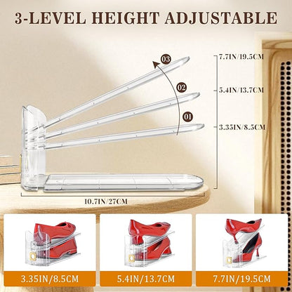 Shoe Slots Organizer for Closet, 6 Pack Shoe Stacker Organizer, Shoe Storage Space Savers 50%, 3 Levels Adjustable Shoe Racks for Closet Organization