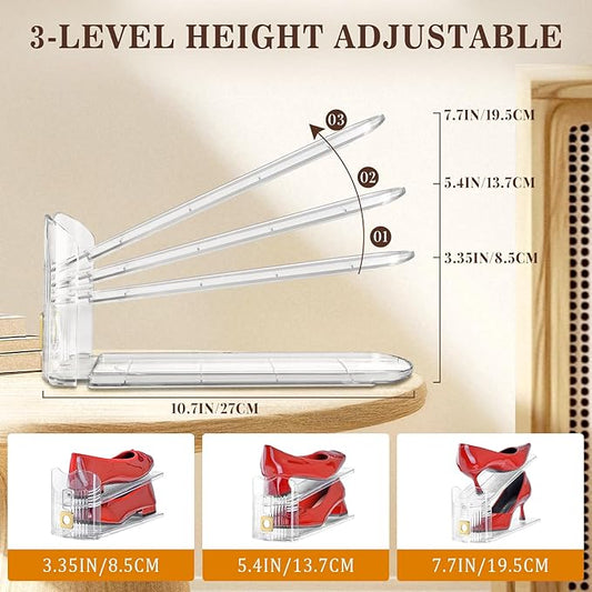 Shoe Slots Organizer for Closet, 10 Pack Shoe Stacker Organizer, Shoe Storage Space Savers 50%, 3 Levels Adjustable Shoe Racks for Closet Organization