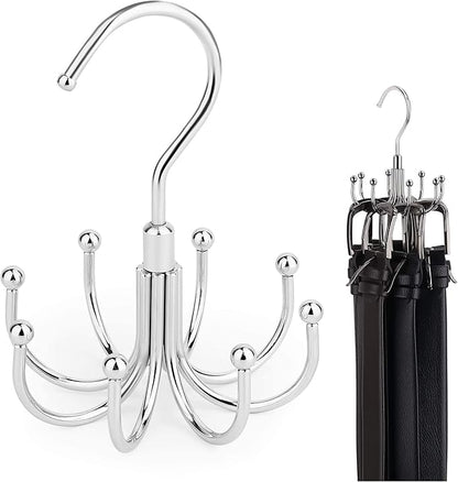 ZEDODIER Belt Hanger, Rotatable Belt Rack Closet Accessories Organizer, Maximum 24 Storage Capacity, Hanging Holder Storage Hook for Belt, Bra, Tank Top, Tie, Scarf, Purse, Silver