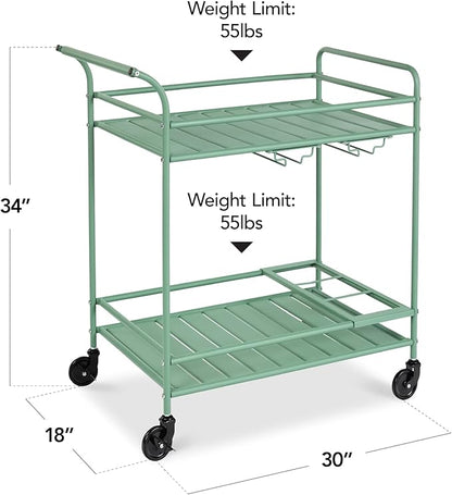 Best Choice Products Rolling Bar Cart, Mobile Home Bar Serving Cart, Serving Station w/ 2 Tier Shelves, Wine Rack, Lockable Wheels - Sage
