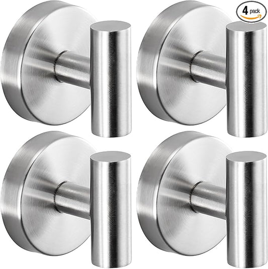 Fenas Suction Cup Hooks for Shower - Bathroom Reusable Hooks for Towels, Robes & Loofah - No-Drill Mounting on Kitchen,Walls,Metal,Glass,Mirrors,Tile & Smooth Non-Porous Surfaces (4, Brushed Nickel)