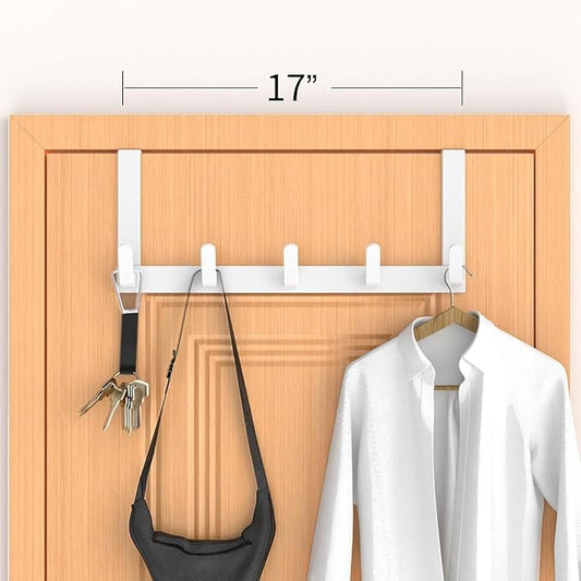 CHAUNCEY HOME Over The Door Hooks Hanger with Extended Arms, Fits 1 3/8" Doors, L7U - Coat Rack, Bathroom Accessories and Towel Organizer Holder for Coat Robe Hat - 1 Pack, White