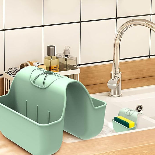 VPASION Sponge Holder for Kitchen Sink, Silicone Sink Saddle Caddy Organizer Rack, Sponges Holder Over Faucet, Hanging Kitchen Organizer Accessories Rack Basket Green