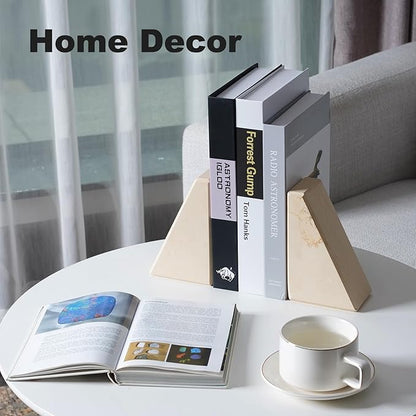 Marble Bookend for Heavy Books, Decorative Bookends for Shelves, Durable and Heavy-Duty Book End for Hardback Books & CDS, Unique Book Stopper & Holder, Sunny Golden, Set of 2