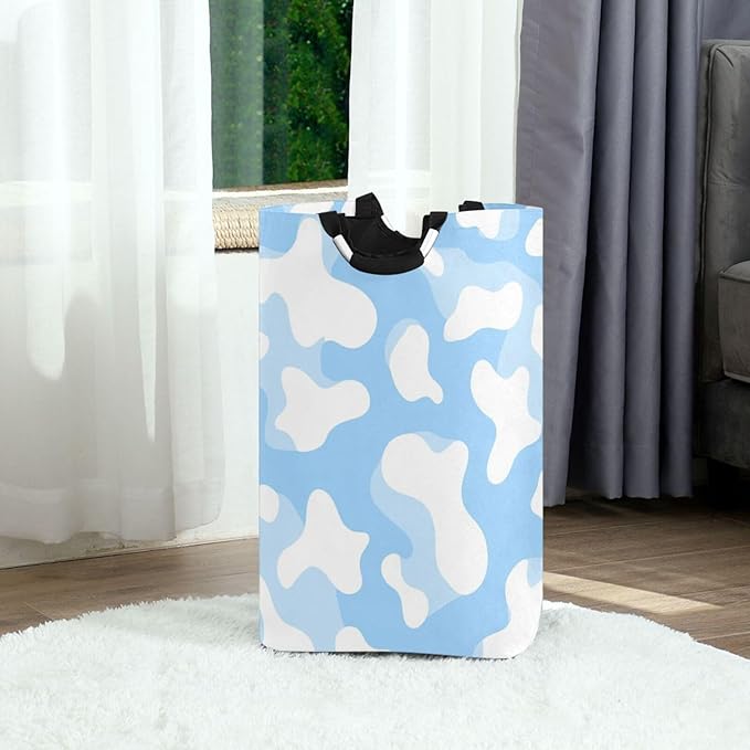 Laundry Hamper Basket Cow Texture Blue Storage Basket Collapsible Clothes Hamper with Handle Decorative Organizer Bins Basket for Laundry Room Bedroom Clothes College