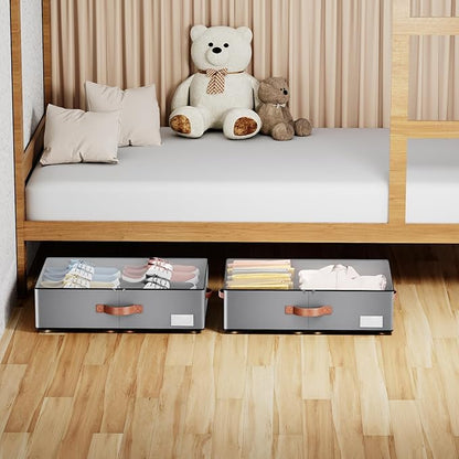 Under bed Storage With Wheels,Large Capacity 7.5 inches Height Storage Bins,Rolling Under bed Shoe Storage Containers,Under bed Storage Drawers for clothes & blankets