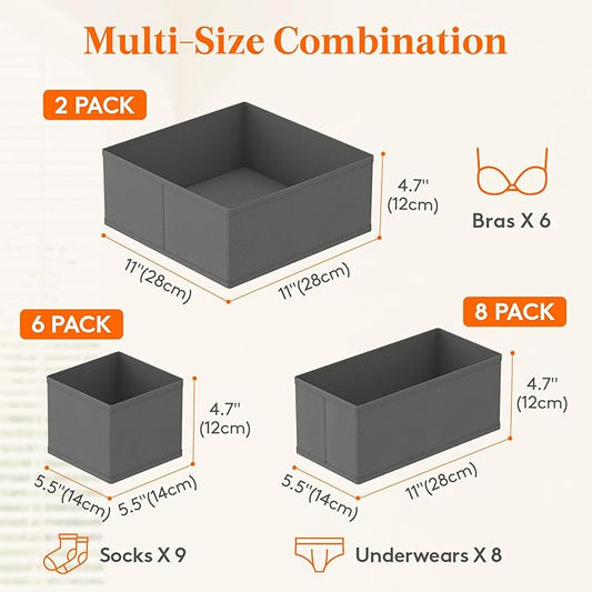 Lifewit 16 Pack Drawer Organizer, Dresser Underwear Drawer Organizer Bins, Foldable Fabric Closet Organizers, Storage Drawer Dividers, Dorm Room Essentials for Clothing, Socks, Towels, Ties Gray