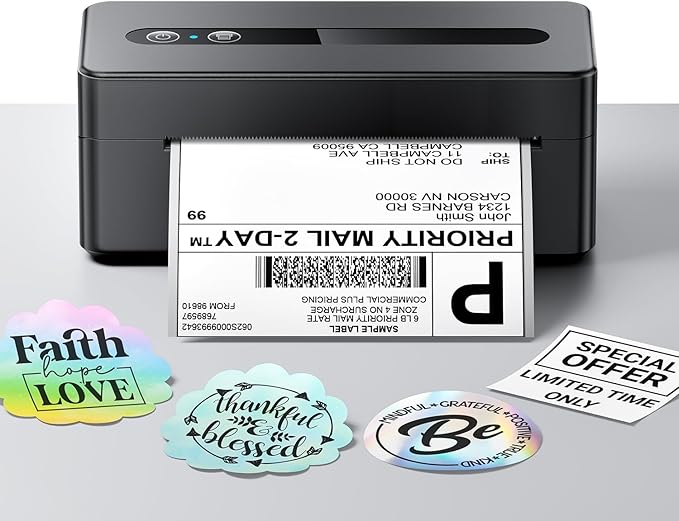 TATTMUSE Bluetooth Thermal Label Printer, 4X6 Shipping Label Printer for Small Business, Wireless Thermal Printer Compatible with Phone, iOS, Android, Windows, Mac, Amazon, Ebay, Shopify, Black