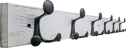 SKOLOO 36-Inch Wood Coat Rack Wall Mount with 6 Triple Hooks - Ideal for Family Entrances, Classrooms, and Pet Supplies Storage - Perfect Coat Hooks for Wall,Distressed White Wash