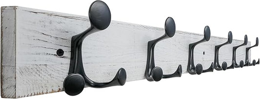 SKOLOO 36-Inch Wood Coat Rack Wall Mount with 6 Triple Hooks - Ideal for Family Entrances, Classrooms, and Pet Supplies Storage - Perfect Coat Hooks for Wall,Distressed White Wash