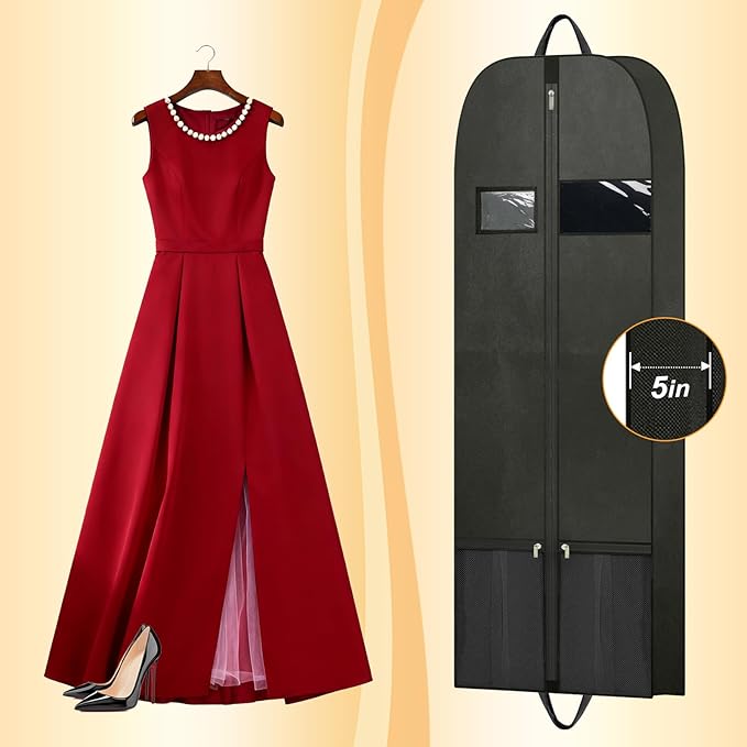 Dress Bags for Gowns 60", Long Garment Bags for Hanging Clothes Travel with Pockets and Zipper, Gusseted Garment Bag for Dress, Shows Dance Costume, Tuxedos, Clothes Protector Suit Cover Bags Black