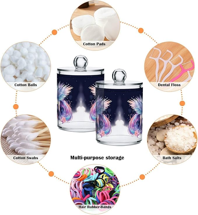 MNSRUU 2 Pack Qtip Holder Organizer Dispenser Cute Unicorn Pink Bathroom Storage Canister Cotton Ball Holder Bathroom Containers for Cotton Swabs/Pads/Floss