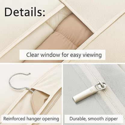 Space Saving Hanging Garment Bag with Self Compression Zipper, Suit Cover Bags, Heavy Duty Jackets & Parkas Storage, Dust Cover, Closet Organizer for Storage (Beige,L)