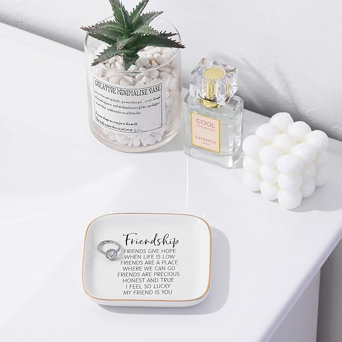 PUDDING CABIN Friend Gifts for Women Birthday - “I Feel So Lucky My Friend is You, Friendship Jewelry Dish for Besties, Sisters, Best Friends”