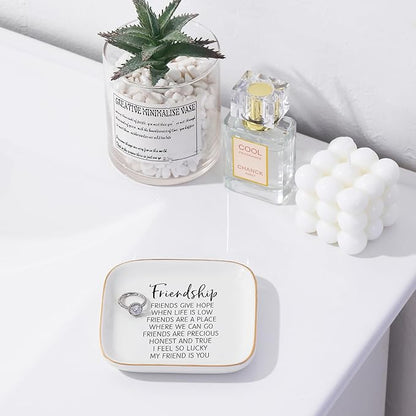 PUDDING CABIN Friend Gifts for Women Birthday - “I Feel So Lucky My Friend is You, Friendship Jewelry Dish for Besties, Sisters, Best Friends”
