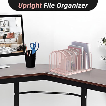 SUPEASY File Organizer for Desk, 5-Section Mesh Desk Organizer, Vertical File Holder Desktop Organizer File Sorter, File Folder Holder for Office Supplies, Pink