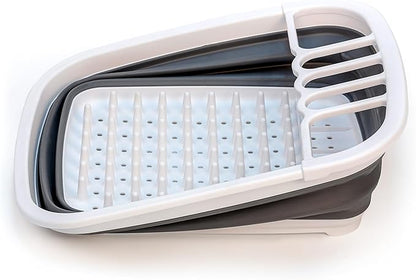 SAMMART 8L (2.11Gallons) Collapsible Dish Drainer - Foldable Drying Rack - Portable Dinnerware Organizer - Space Saving Kitchen Utensil Storage Tray (White/Steel Grey)