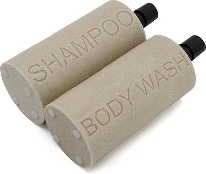 Indecor Home Resin 2 Pack Shampoo, Conditioner or Body Wash Dispenser Set, Luxurious Refillable Pump Bottles with Matte Pump Top and Embossed Text, Durable Design for Bathroom and Shower