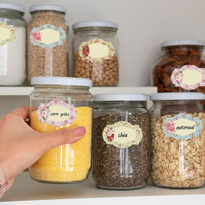 Whaline 250Pcs Vintage Floral Jar Label Stickers Roll Retro Flower Canning Labels Blank Paper Sticker Tags for Family Kitchen Sauce Candy Bottle, 3 x 2 Inch