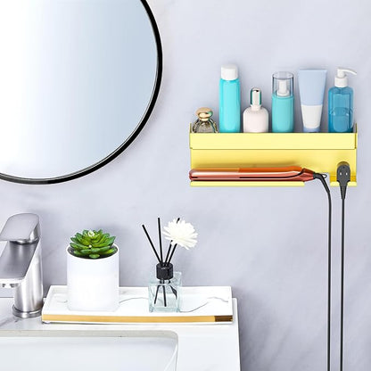 Oukimly Storage Hair Dryer Holder for Curling Iron Accessories, Hair Tool Organizer Wall Mount, Curling Iron Holder, Bathroom Hair Straightener Holder Stand for Styler Attachments Organizer, Gold