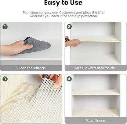 BAGAIL Drawer and Shelf Liner, 12 in X 10 Ft Non-Adhesive Shelf Liners for Kitchen Cabinets, Thick Strong Grip Liners for Desk, Shelves, Bathroom Drawers, Cabinet Protection - Cream