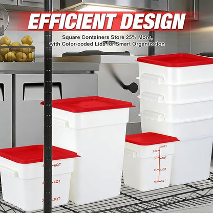 WELKOR Square Food Containers with Lids 4-Pack, Commercial Grade Airtight Plastic Bins for Restaurant Kitchen Pantry Storage, Freezer & Dishwasher Safe (Red, 4QT-4PACK)