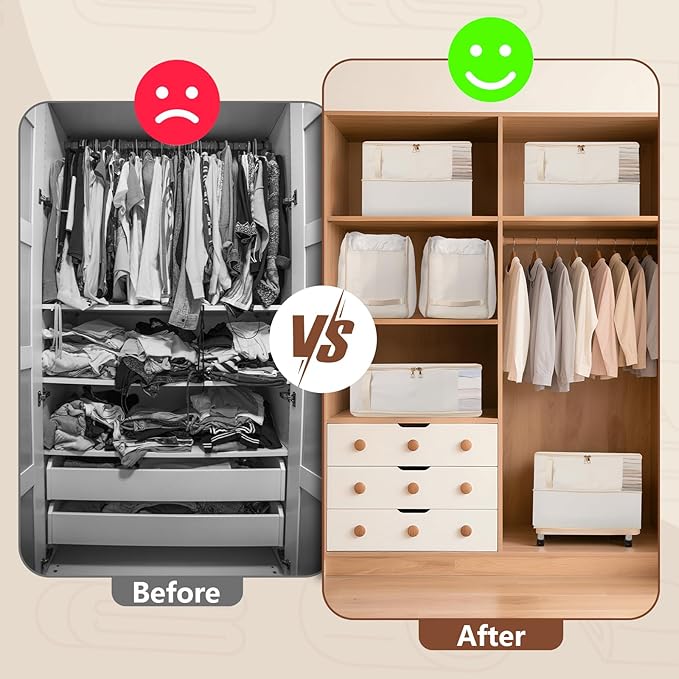 Compression Storage Bags for Clothes, Foldable Reusable Organizers for Down Coats, Comforters, Bedding, Blankets, Self Compression Packing Cubes Space Saver Bags with Dual Zippers, 2 Pack, 40 L, Beige