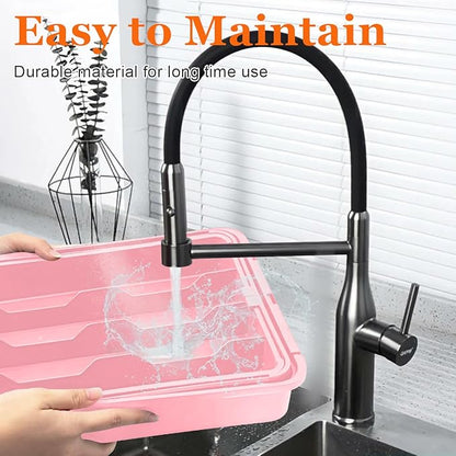 Silverware Organizer - Expandable Silverware Drawer Organizer, Adjustable Drawer Organizer, Silverware Tray for Drawer 15.2"x 19" Utensil Drawer Organizer, Kitchen Organizers Storage, Pink