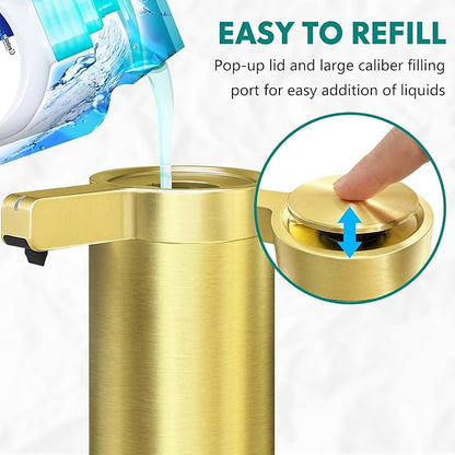 Mamiddle Automatic Soap Dispenser Stainless Steel with Sensor Infrared Soap Dispenser Electric IPX5 Waterproof USB-C Charging Motion Sensor for Kitchen & Bathroom (Gold)