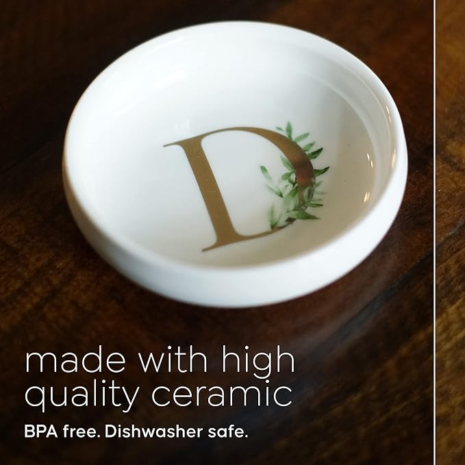 Cedar & Ink Monogrammed Jewelry Tray - Trinket Dish with Gold Ring Holder - Personalized D in White