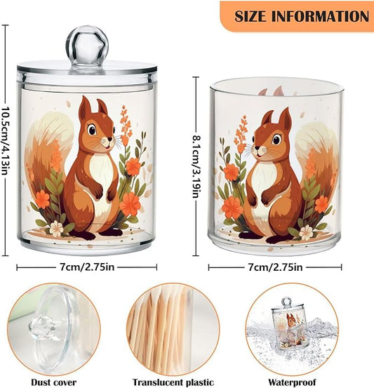 MNSRUU 4 Pack Qtip Holder Organizer Dispenser Cute Squirrel Pink Bathroom Storage Canister Cotton Ball Holder Bathroom Containers for Cotton Swabs/Pads/Floss
