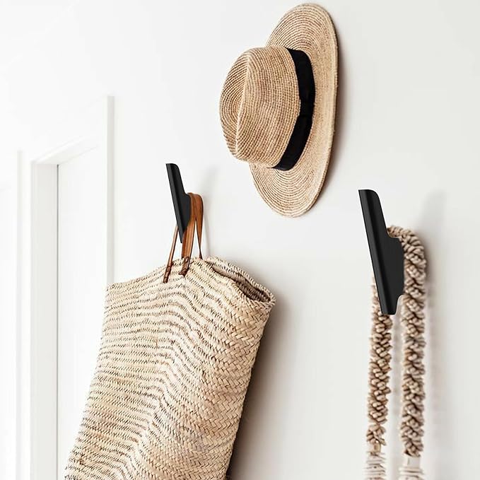 Wood Wall Hooks 4 Pack Coat Hooks Wall Mount Black Wooden Hooks for Hanging Hat, Bag, Backpack, Rustic Coat Hooks for Wall, Wood Towel Hooks for Bathrooms and Entryway Hooks (Black)